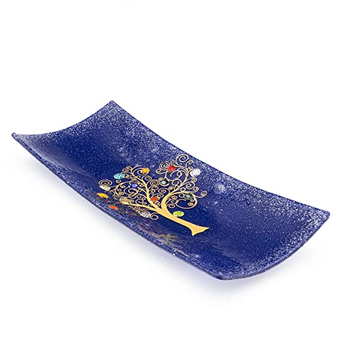 Sospiri Venezia Bandeja de Tocador de Vidrio de Murano con Árbol de la Vida, Decorada con Murrinas y Hoja de Oro, Hecha a Mano, Idea de Regalo, Hecha en Italia (30x13 cm)