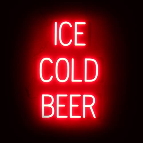 Image of SpellBrite LED Neon ICE COLD BEER Sign for Business - Red, 17 inch x 24 inch | Ultra-Bright Click-Together Signage for Bars & Restaurants, with Visibility from 500 ft - 8 Animations, 6 Brightness Levels