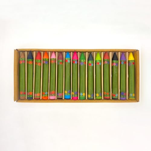 Image of Azafran Organics 15 Non-Toxic Plant-Based Pencil Crayons, For Pre School Kids, Hypoallergenic, No Mineral Oils Or Harmful Chemicals, Multi-coloured