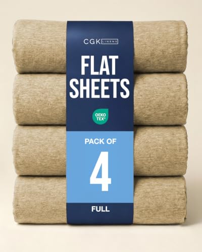Full Size Flat Sheet - Pack of 4 Top Flat Bed Sheet Only - Heathered Tan