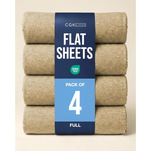 Full Size Flat Sheet - Pack of 4 Top Flat Bed Sheet Only - Heathered Tan