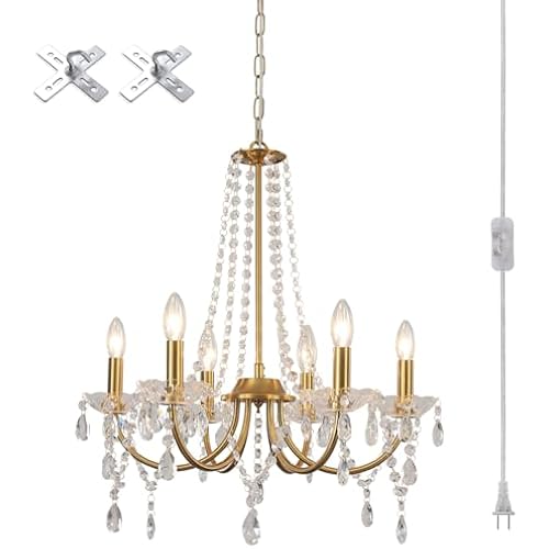 MEIJIA Plug in Chandelier Lighting with Long Cord Crystal Gold Chandeliers
