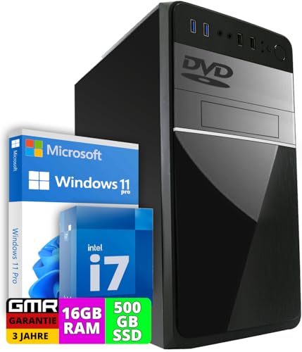 Intel i7 - Business Office Multimedia Computer mit 3 Jahre Garantie! | 16GB RAM | 512GB SSD | DVD±RW | USB3.0 | Windows 11 Prof. 64-Bit | Office Word | Excel