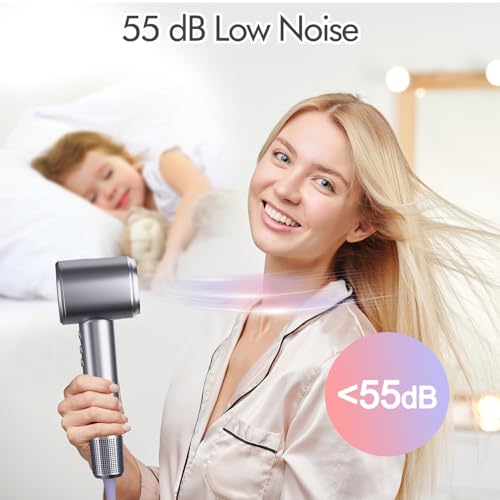 1500W Ionic Hair Dryer with Diffuser - Fast Drying, Low Noise, 5 Heat Settings, 3 Speeds for Curly Hair at Home or Travel
