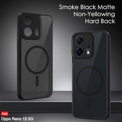Image of TheGiftKart Hybrid Shockproof Back Cover Case for Oppo Reno 15 5G Compatible with MagSafe | Hard Back Cover Case for Oppo Reno15 5G (PC & TPU, Translucent Smoke Matte Back, Black Sides)