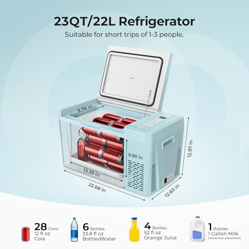 BougeRV Green 23Quart Portable Refrigerator, 12 Volt Fridge 22L, Portable Freezer Compressor Cooler 12/24V DC 110~240 Vo - Additional View
