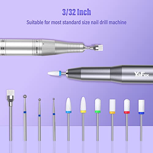 Yafex 10Pcs Nail Drill Bits Set, 3/32 Inch Professional Ceramic Diamond Cuticle Drill Bits For Nails, Electric Efile Nail File Bits For Acrylic Gel Nails Manicure Pedicure #TOP4