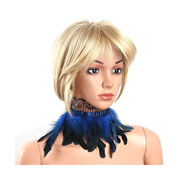 YiZYiF Viktorianisches Natürliches Feder Halsband Punk Gothic Damen Spitze Choker Kragen Wrap Karneval Fasching Kostüm Accessoires – Bild 3