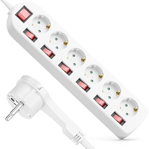deleyCON 6-Fach Steckdosenleiste mit Flachstecker - EIN/AUS Schalter - einzeln schaltbar - 3,0m Kabel - Mehrfachsteckdose Stromkabel Verteiler Verlängerung Stromleiste Haushalt Büro 3680W - Weiß