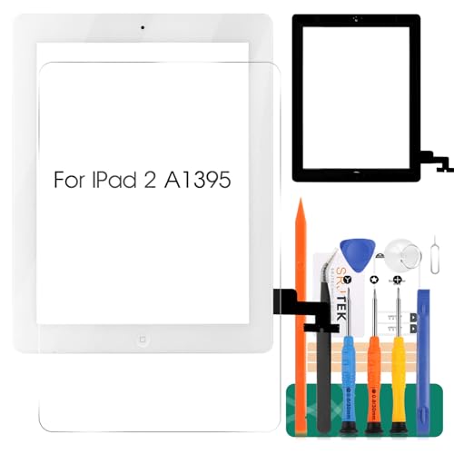 per iPad 2 Touch Screen Digitizer Vetro di Ricambio per iPad 2 2nd Gen A1395 A1396 A1397 Touch Display Panel Kit Parti di Riparazione, con Pulsante Home (Non Includere LCD) (Bianco)