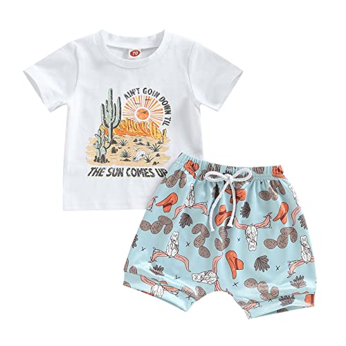 2Pcs Toddler Baby Boy Summer Clothes Letter Print T Shirt Casual Shorts Set Blue 12-18 Months #TOP4