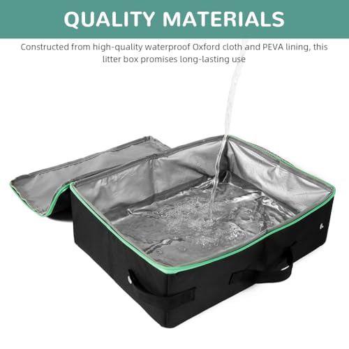 Image of Qpets Portable Cat Litter Box Foldable Outdoor Easy Cat Litter Box with Waste Shovel Reuseable Washable Waterpoof Oxford Cloth Cat Litter Case, 40x30x13cm