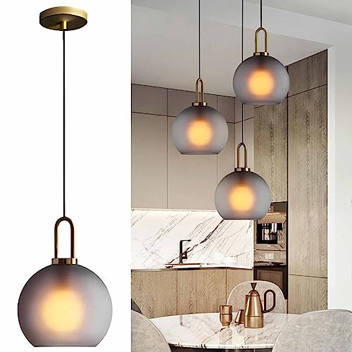 Lámpara colgante retro de cristal gris humo moderna para techo de cocina interior 2
