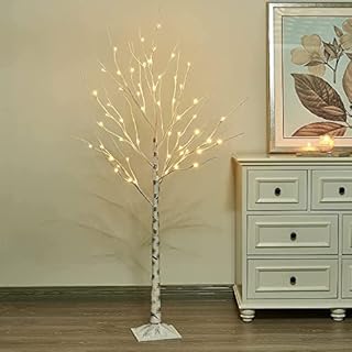 EAMBRITE 6FT White Birch Tree with 88 Warm White LEDs Christmas Decoration More Wooden Like Tree Mains Powered with Waterproof Adaptor for Outdoor and Indoor Décor 