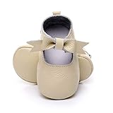 Bebila Leather Baby Moccasins Bowknot Baby Girl Shoes with Soft Sole Golden Brown(US 6/5.12”/12-18months, Beige)