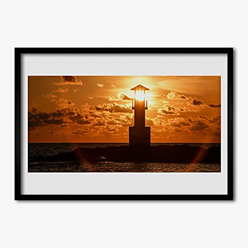 Affiche encadrée salon et chambre 70x50 cm Tulup cadre MDF motif architecture phare