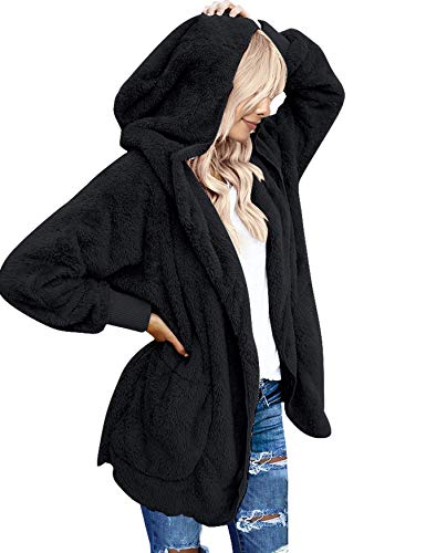 Luvamia Oversized Cardigan Fleece Warm Coat Winter Hoodie Outerwear Fuzzy Jackets For Women Women Jackets Winter Winter Outfits For Women Black Size Xx-Large Size 20 Size 22 #TOP20