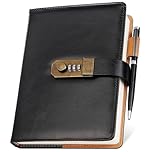 Nicpro Diary with Lock, A5 PU Leather Journal with Lock, Metal Pen, 260 Pages Password Notebook for Men and Women, Vintage Lock Daily Journal for Travel, Note Take, Plans, Organize (10 x 7 in)