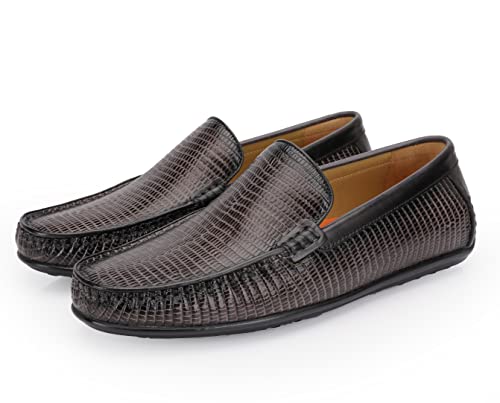 Men's Genuine Leather Loafers Crocodile Printed Slip On Soft Driving Dress Shoes