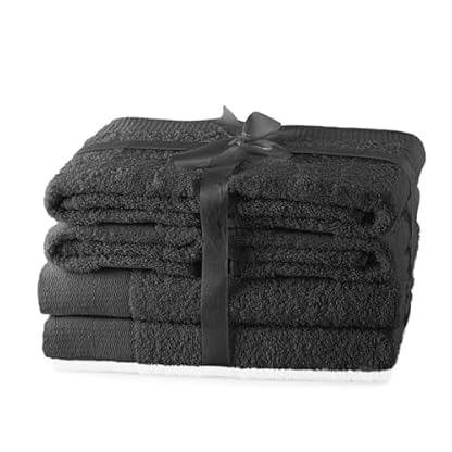 AmeliaHome Handtuch Set Grau 4 Handtücher 50x100 cm und 2 Duschtücher 70x140 cm 100% Baumwolle Qualität Saugfähig Graphit Anthrazit Amari
