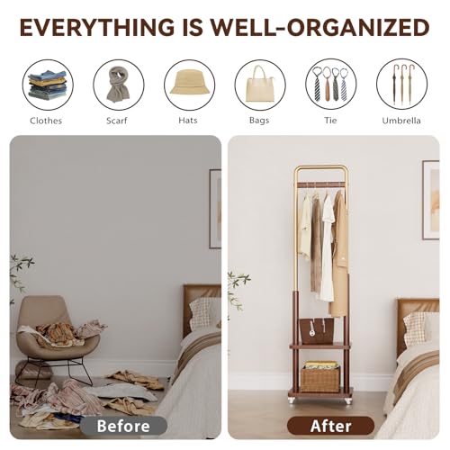 Taitiy Clothes Rack Solid Wood Coat Rack, Metal and Solid Wood Combination Clothing Rack with Wheels for Entryway, Bedroom, Living Room, Coat Racks Freestanding for Hanging Clothes Garment Scarf by Taitiy - Used condition - Image 5