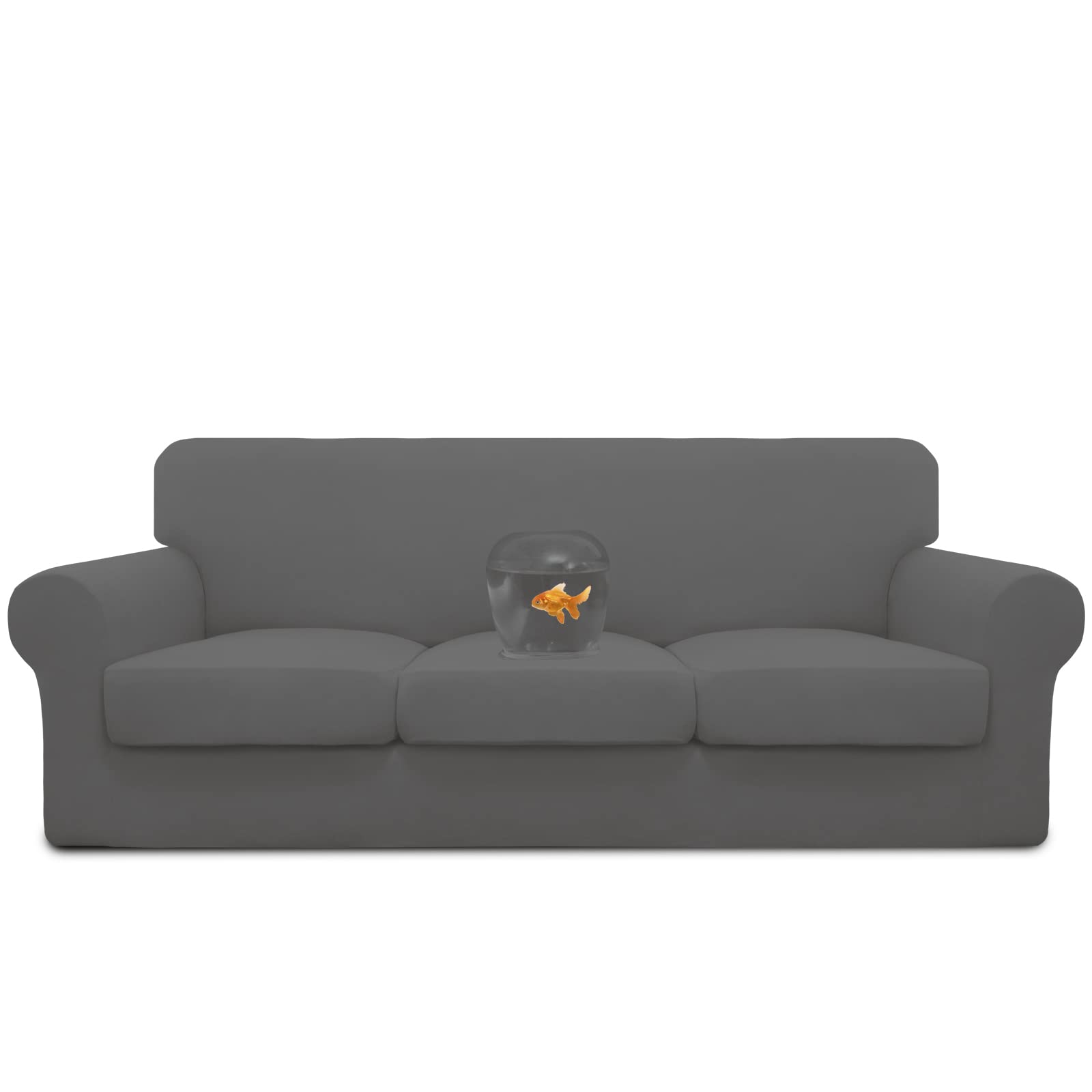 Easy-Going Waterproof 4 Pieces Stretch Couch Cover for 3 Cushion Gray