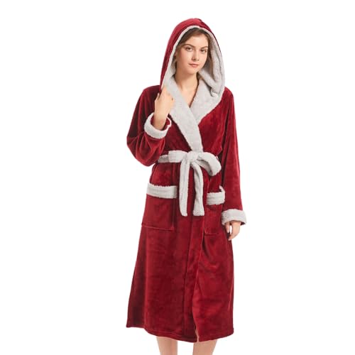 Image of Inner Wish Women Hooded Plush Robe, Fleece Highly Absorbent Cozy Warm Bathrobe