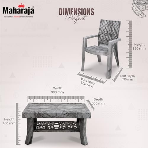 Image of MAHARAJA Luxury Plastic Armchair & Table Set | Heavy-Duty & Sleek Design for Every Space (Silver, 4 Chair+1 Table)
