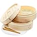 Bamboo Steamer Basket 10 Inch - Premium Quality 2-Tier Baskets - Healthy Cooking for Vegetables, Rice, Asian Dumpling, Chinese Dim Sum, Bao Bun - Includes Reusable Liners, Tongs and Recipe E-Book