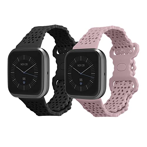 kwmobile 2x bandje voor smartwatch - Compatibel met Fitbit Versa 4 / Sense 2 / Versa 3 / Sense - - Van silicone in zwart/lavendel