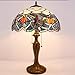 WERFACTORY Tiffany Table Lamp Stained Glass Style Bedside Lamp Blue Lotus 16X16X24 Inches Desk Reading Light Metal Base Decor Bedroom Living Room Home Office S220 Series