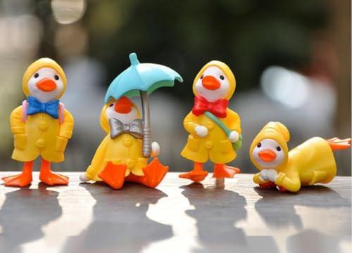 Image of VRB Dec 4 Pcs Miniature Showpiece Set for Home Decor,Car Dashboard,Valentine,Living Room,Gifts Figurines,Cake Decoration Items,Figurines for Home Decor. (4 Pcs Duck Umbrella Miniature)