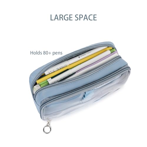 Image of Pencil Case, Large Capacity Zipper Pencil Pouch, Multi- Slot Pen Bag, Transparent Makeup Bag, Portable Office Stationery Pencil Bag.