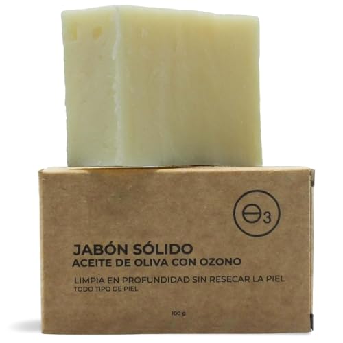 OZONO D'OR - Jabón de Manos y Cuerpo 100% Natural Ecológico con Ozono Exfoliante, Acti Acné, Antibacteriano y Antifúngico | Jabón Facial Artesanos para Piel Grasa, Sensible o Atópica | 100 g