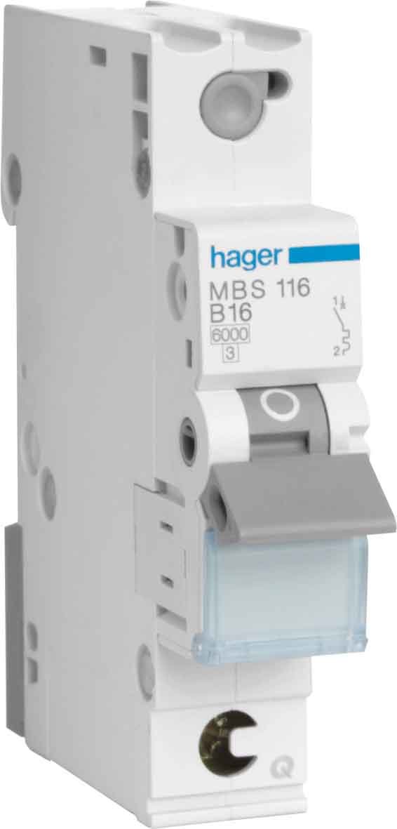 Hager MBS106 B-Type 1P 1 Module (S) Short Circuit – Short Circuit (50/60 Hz, -25 – 60 °C, -25 – 80 °C)