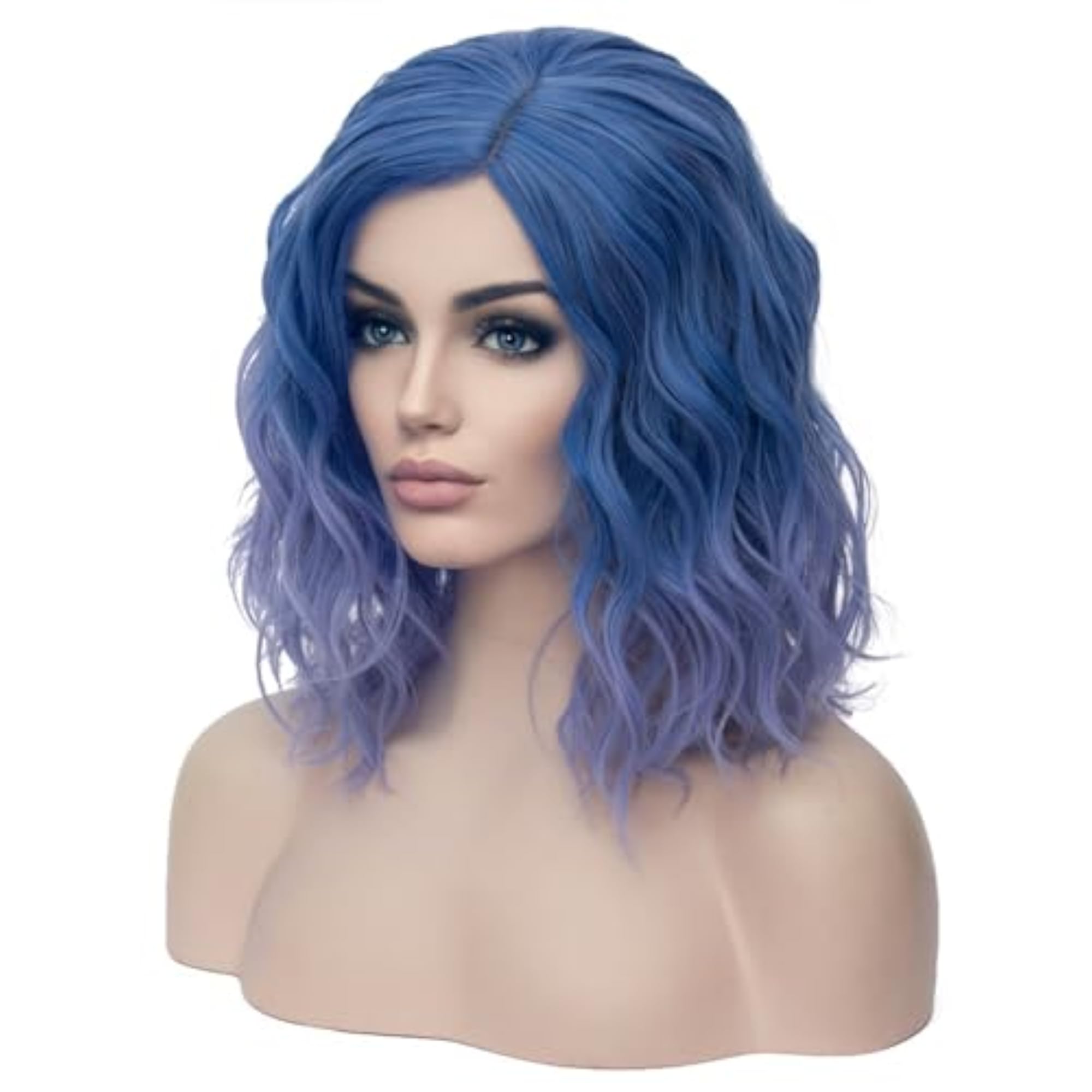 14" Women's Short Curly Bob Wavy Wig, Blue
