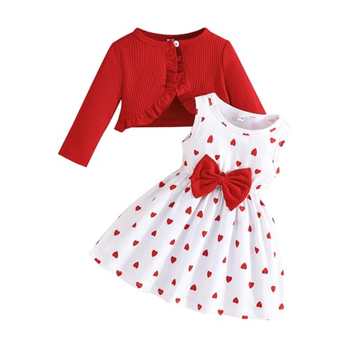 Conjunto de Vestido y Cárdigan para Niñas con Diseño de Mariposa Corazón Floral Vestido de Tirantes Sin Mangas de Verano Abrigo Liso con Volantes Conjunto de Bebé y Niña Pequeña Ropa de Otoño y