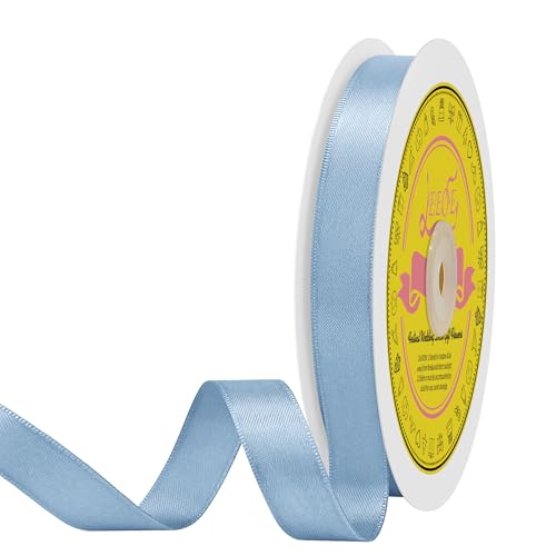 Image of Double Face Dusty Blue Satin Ribbon 5 /8 inch X 50 Yards Polyester Dusty Blue Ribbon for Gift Wrapping Very Suitable for Weddings Party Invitation Decorations and More