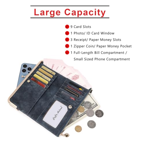 Image of Vintage Wallets for Women Large Bifold Kiss Lock Wallet for Women Leather Zip Clutch Coin Purse