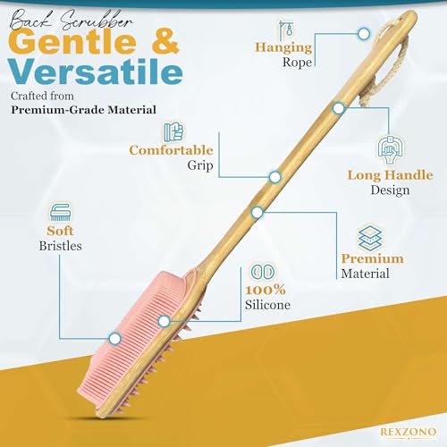 Brosse à dos en silicone pour douche et bain avec manche long exfoliant - 2