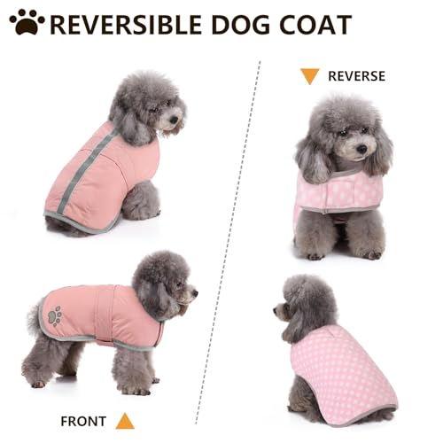 Image of Queenmore Winter Coat, Fleece Puffer Down Vest, Cold Weather Pet Jacket, Waterproof Reflective Reversible Sweater Clothes for Small, Medium and Large Dogs (Light Pink, XL)