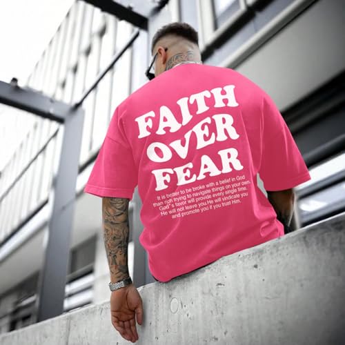 Image of Christian Shirts for Men Faith Over Fear Oversized Shirt Acid Wash Tshirt Graphic Religious T Shirt Bible Verse Tees