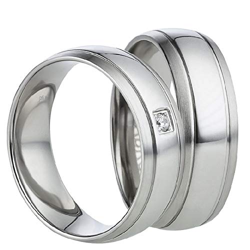 Jewellery Depot Wedding Rings Partner Rings Engagement Rings Stainless Steel with Zirconia + Engraving Proposal Rings Wedding Rings