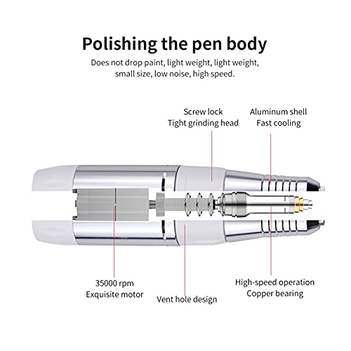Wiertarka do paznokci 3500. 0PM. Plik paznokci Elektryczny wiertarka do Pro Manicure Mill Cutter Zestaw Metalowe Uchwyt Akcesoria Narzędzia Do Nail Salon(White Handle)