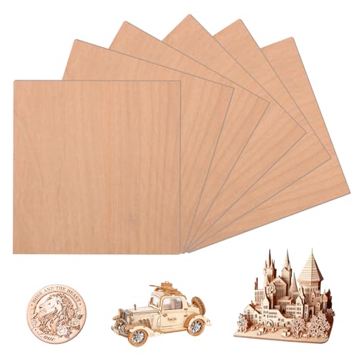 Image of Longer Laser Engraver Plywood Sheets, 6PCS Double-Sided Red Beech Wood Panels 11.8"x11.8"x0.118" for Laser Cutting, Engraving, Craft Projects