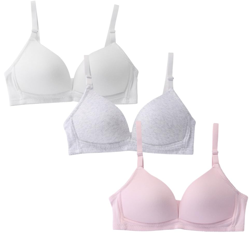 Teen Girls' Adjustable Cotton Training Bra Wireless Light Padded 10-16 Years - Breathable Sports Bra Wire Free Push Up A-Cup