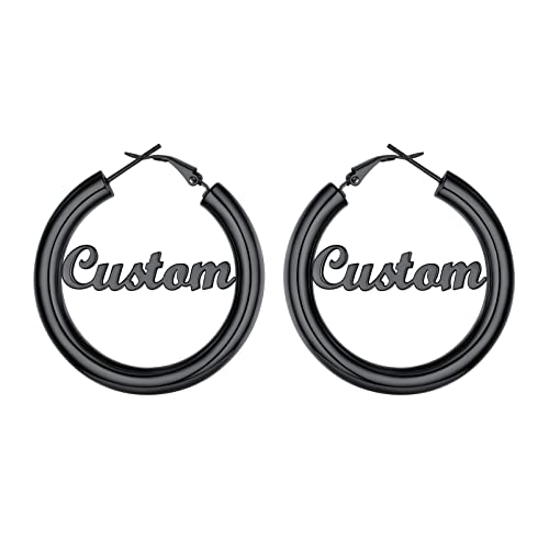 Image of Stainless Steel Chunky Hoop Earrings For Women, Minimalist and Chic, Black /Gold Plated, Round Hoops Earrings Hypoallergenic, Size: 30mm /40mm /60mm /80mm, Come with Box