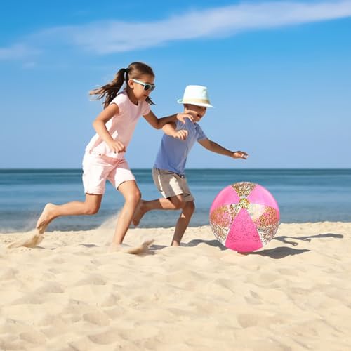 Miniatura 6 de Pelota Hinchable, 2 Pcs Glitter Pelota De Hinchable Beach, Transparente Pelotas De Playa Hinchable, Pelota De Playa Hinchable, Lentejuelas Bola Hinchable, Para Playa Piscina Fiesta Rosa Azul