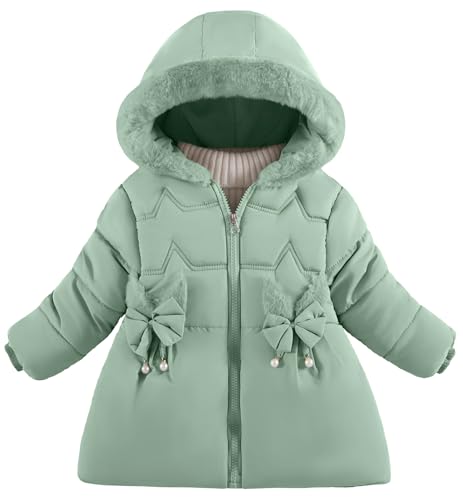 Happy Cherry Girls Winter Puffer Jacket with Fur Hood, Matcha 100