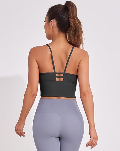 AngiMelo Longline Sports Bras for Women High Support Strappy Push Up Workout Tops Built in Bra Padded Crop Yoga Tank Top2